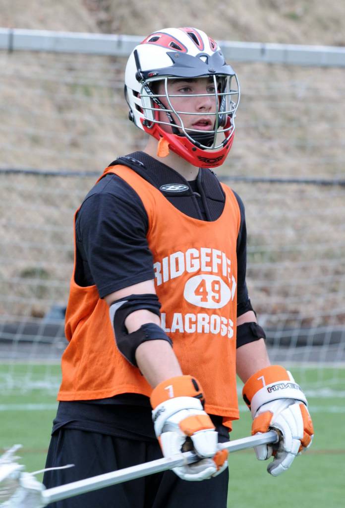 Ridgefield High School Varsity boys lacrosse practice at Scotts Ridge Middle School field, Ridgefield on Wednesday March 31, 2010.
Team Captain Casey McKnight